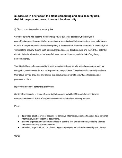(a) Discuss in brief about the cloud computing and data security risk ...