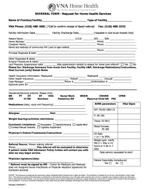 Fillable Online VNA referral form - Visiting Nurse Association of ...