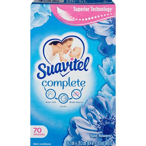 Suavitel Complete Fabric Conditioner Dryer Sheets, Field Flowers, 70 CT