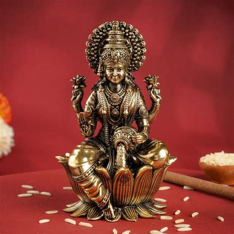 Pure Brass Goddess Laxmi Ji Murti Seated on Lotus – Velan Store