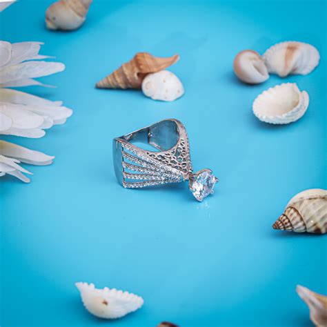 Unique Hand-Engraved Silver Ring with Shining White Center Stone ...