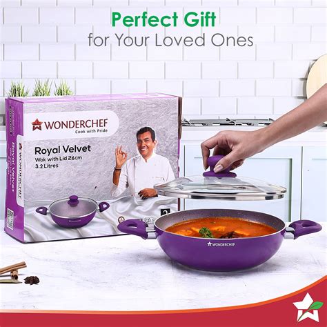 Shop Nonstick Wok With Lid Purple,26cm Online At Best Price ...