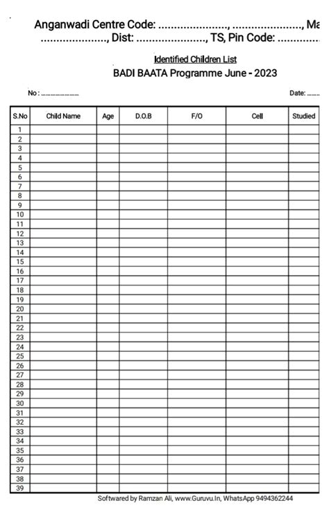 Badi Baata - Anganwadi Forms
