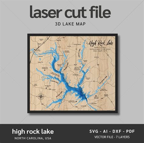 High Rock Lake, North Carolina Laser Map Files-7 Layers-Svg/Ai/Dxf/Pdf ...