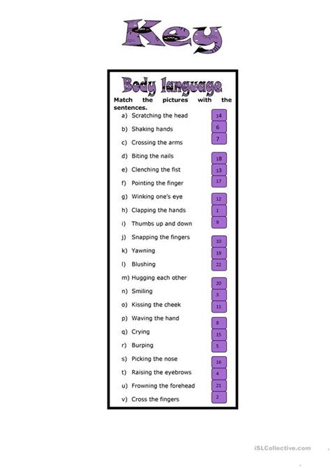 Body Language Worksheet 的图像结果
