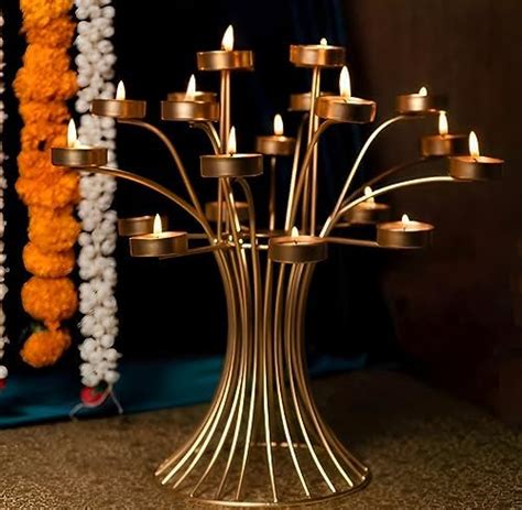 Buy Metal Decorative Candle Holder / 10 Slots Metal Wall Table Diya ...