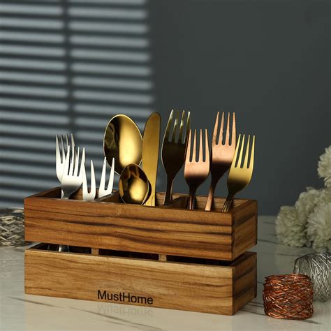 MustHome Premium Spoon stand for kitchen Wooden Cutlery Holder and ...