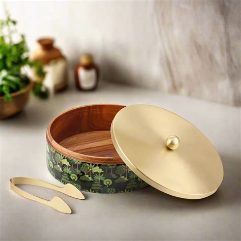 Teak Wood Roti Box with Stainless Steel Lid & Tong - Green – Ikkasa