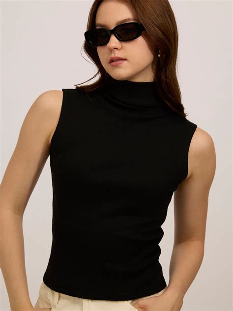 Shop Black High Neck Solid Ribbed Top - for Women | OUTZIDR | Gen-Z Style