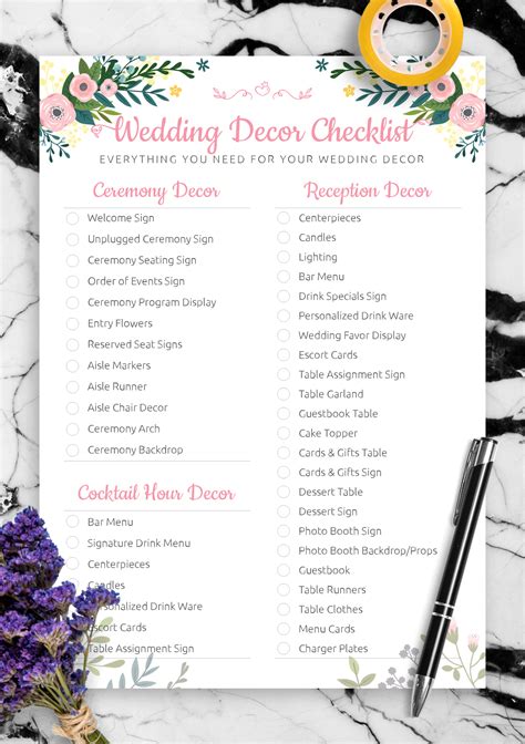 Wedding Decor Checklist Printable | Shelly Lighting