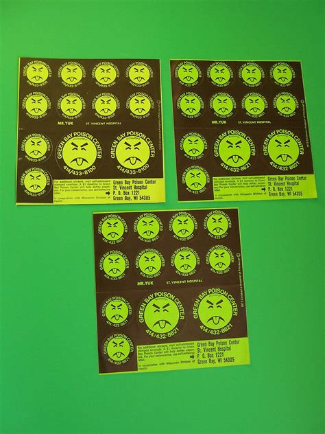 36 Vintage 1972 Green & Black Mr. Yuk Stickers