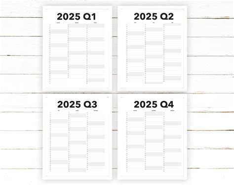 2025 Quarterly Calendar Dates