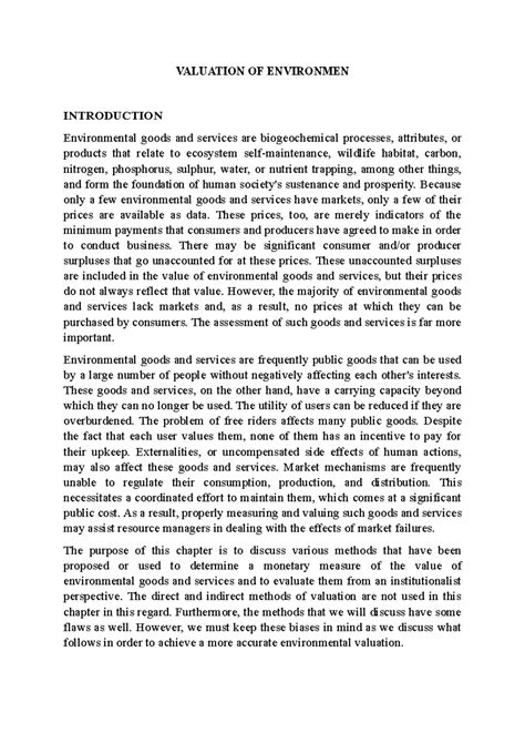 Valuation OF Environmen - VALUATION OF ENVIRONMEN INTRODUCTION ...