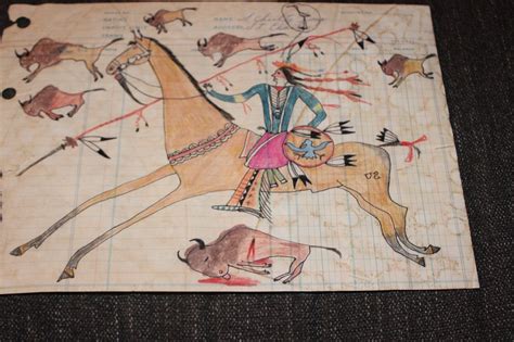 1800's NATIVE AMERICAN LEDGER DRAWING BUFFALO KILLING (jh) | #4756551554