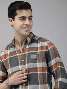 THE BEAR HOUSE Men Checkered Casual Orange Shirt - Buy THE BEAR HOUSE ...