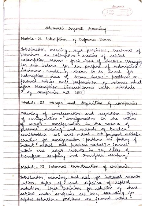 Advanced Corporate Accounting (ACA) Notes: Modules 01-05 Overview - Studocu