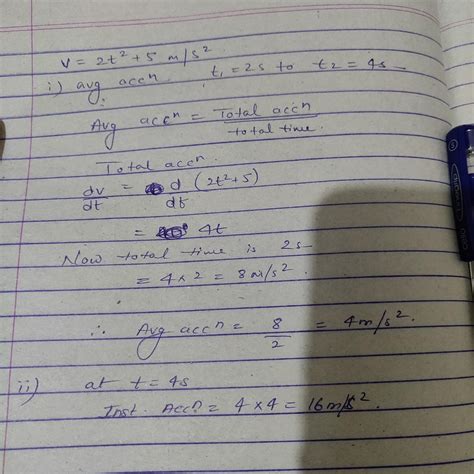 the velocity of a particle is given by the equation V =(2T^2 + 5 )m/s ...