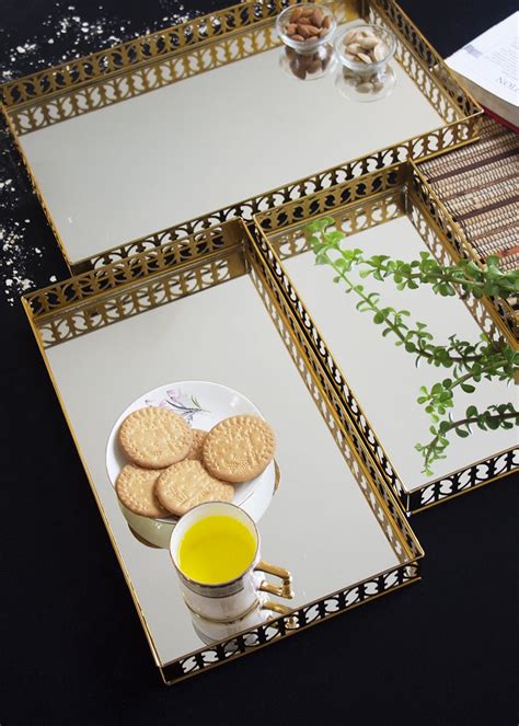 Get Ravishing Rectangular mirror Tray (Set of 3) at ₹ 3500 | LBB Shop