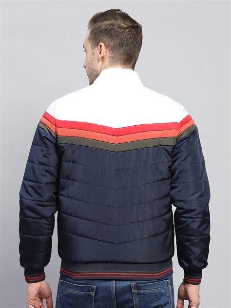 Buy Men Navy Blue Solid Mock Neck Full Sleeve Jacket Online in India ...
