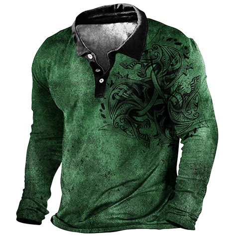 Men's Gothic Horror Tribal Polo Shirts Golf Shirt Long Sleeve Polo ...