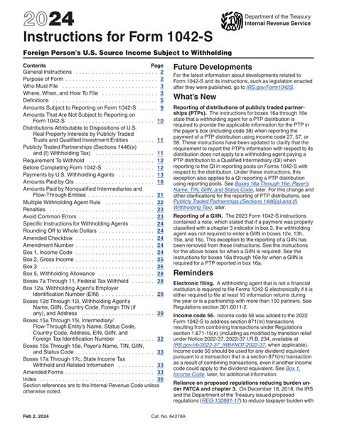 Download Instructions for IRS Form 1042-S Foreign Person's U.S. Source ...