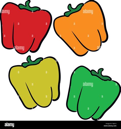 Multi color peppers, red, orange, yellow and green, vector, color ...
