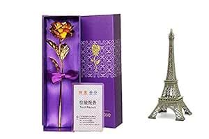 MSA JEWELS 24karat Golden Rose Flower & Plastic 10 cm Eiffel Tower ...