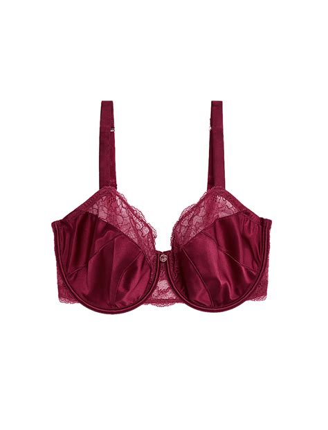 Buy Claret Silk & Lace Wired Full Cup Bra F-H at Marks & Spencer