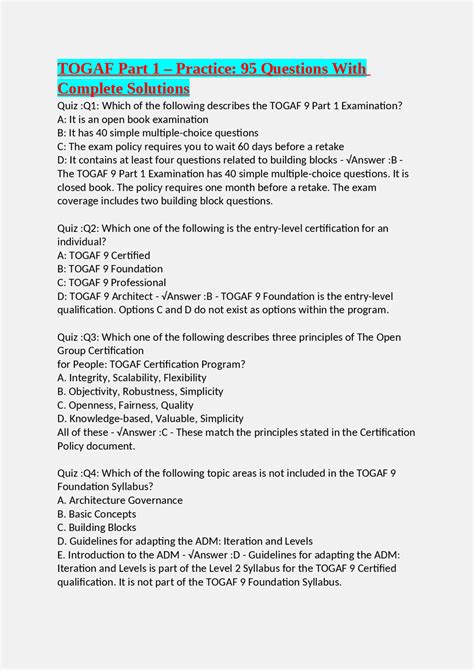 Image result for TOGAF Practice Questions