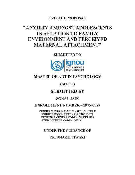 Corrected Synopsis Sonal JAIN MAPC - PROJECT PROPOSAL “ANXIETY AMONGST ...