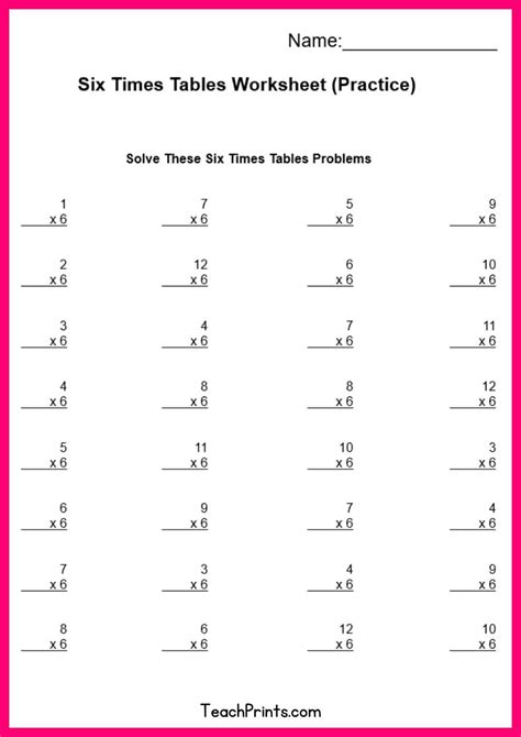 Free Six Times Tables Worksheets (8 Versions) - Teach Prints