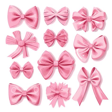 Pink Bows Vector, Sticker Clipart Cute Pink Bows Isolated On White ...
