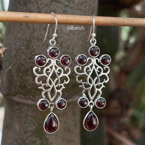 Garnet Filigree Silver Earring – SILBERUH