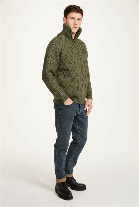 Brannock Men's Aran Zipper Cardigan - Green