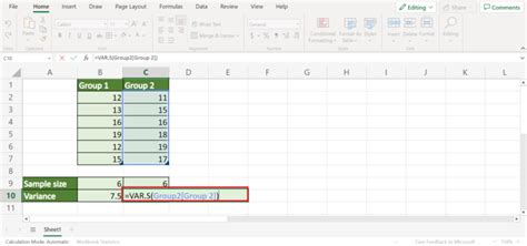 Image result for Pooled Variance Excel