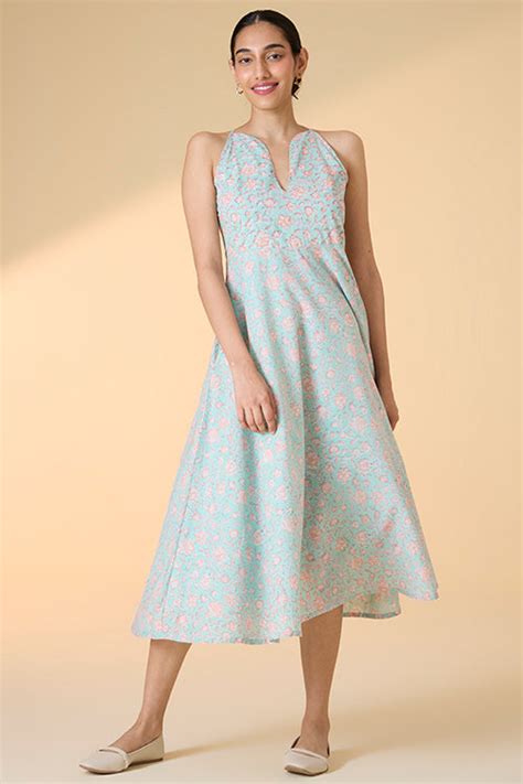 Okhai "Belladonna" Handblock Printed Pure Cotton Sleeveless Dress ...