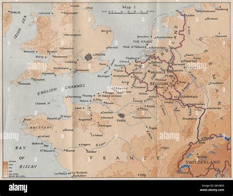 NORTH WEST EUROPE IN 1940. France Belgium Holland Germany. HMSO, 1953 old map Stock Photo - Alamy
