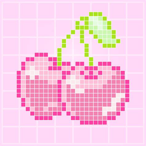 pink cute kawaii cheery pixel art game asset vector illustration ...