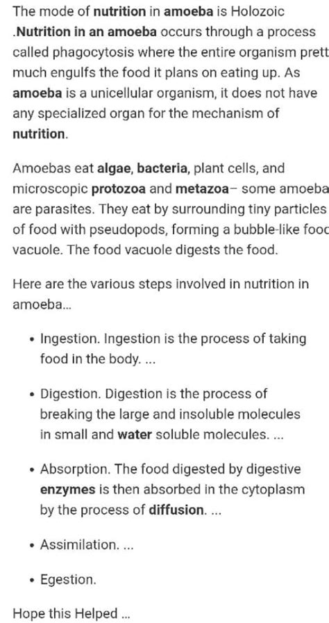 Nutrition in amoeba? - EduRev Class 10 Question