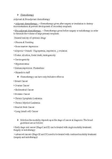 Chemotherapy - Neo-adjuvant chemotherapy: – Chemotherapy given before ...