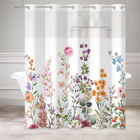 Mizhona No Hook Shower Curtains with Snap in Liner，Vintage Floral ...