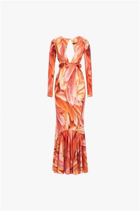 Plumange Print Maxi Dress in Orange for Women | Roberto Cavalli®