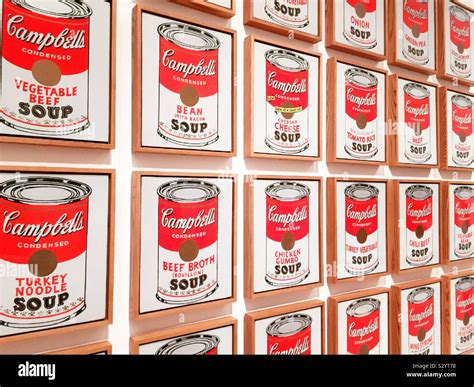 Close up of Andy Warhols iconic paintings of Campbell’s soup cans, USA ...