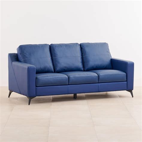Buy Madison Half Leather 3-Seater Sofa - Blue from Home Centre at just ...