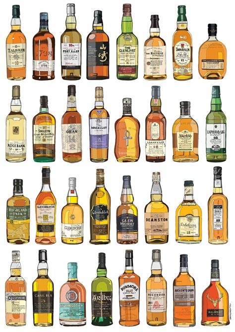 32 Single Malt Whiskies, hand drawn, digitally coloured. | Single malt ...