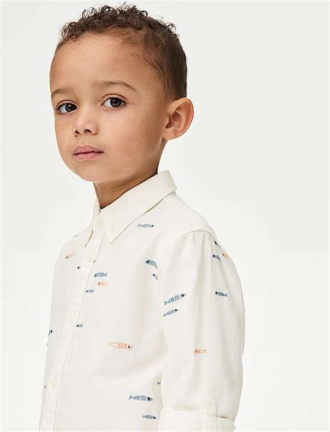 Buy Pure Cotton Fish Embroidered Oxford Shirt (1-8 Yrs) at Marks & Spencer