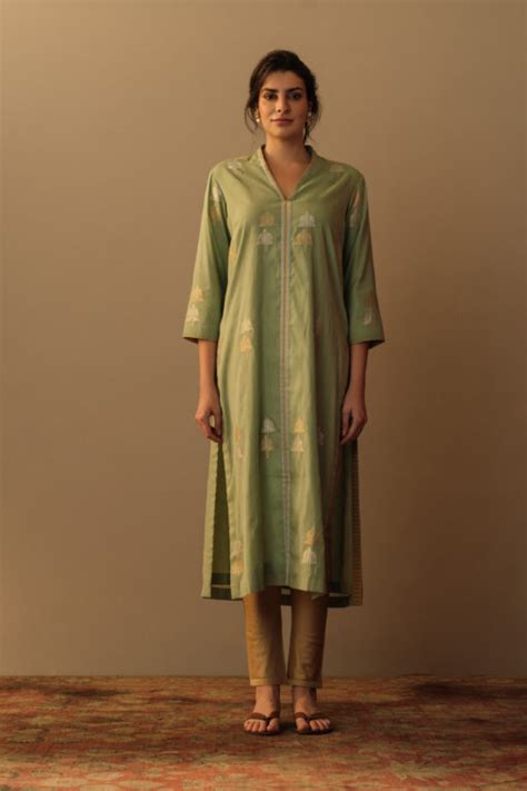 Ganga jamuni tunic mughal motif aquamarine | Mallika Mathur