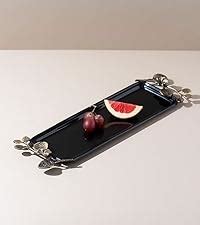 Nestroots Wooden Serving Tray with Golden Finish Handle|Brown Wooden ...