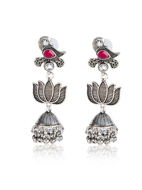 Priyaasi Oxidised Peacock & Floral Jhumka Earrings