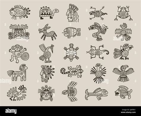 Aztec animals. Mexican tribals symbols maya graphic objects native ethnicity drawings recent ...